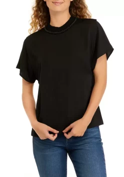 New 💯 Sam Edelman 👩 Women's Short Sleeve Leona Sand Washed Satin Blouse 👏